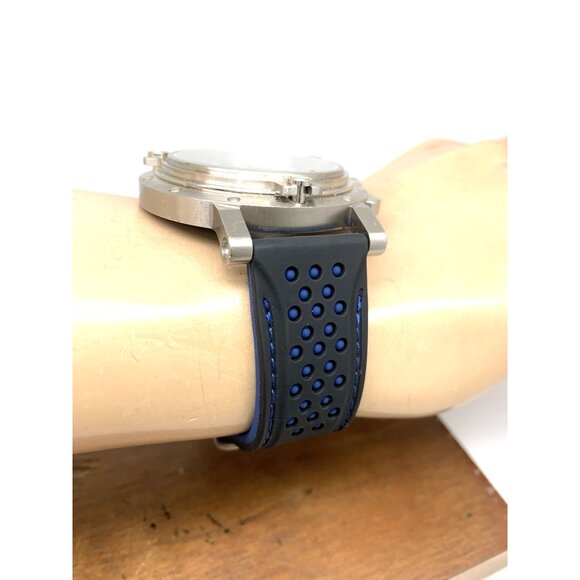 Nautica Men's Watch A35090 Quartz Chronograph Black Blue Rubber Strap 45mm - Picture 12 of 14